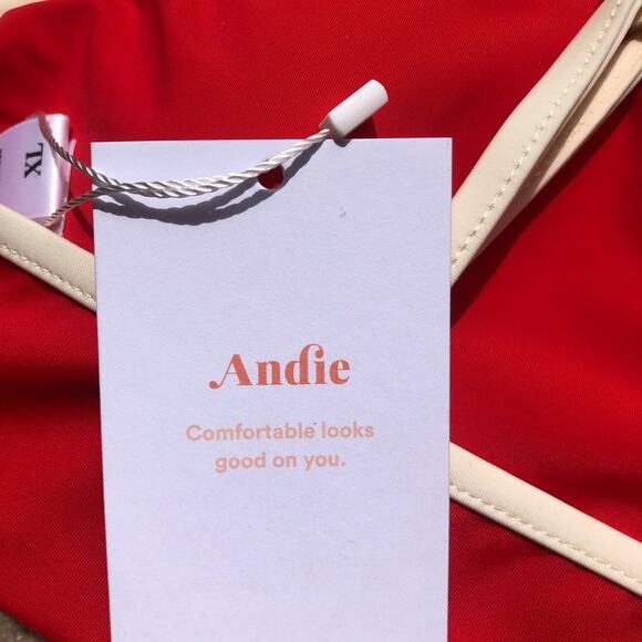 Andie NWT The Bells Sporty Chic Poppy Red With White Trim Bikini Top Extra Large - Picture 11 of 12